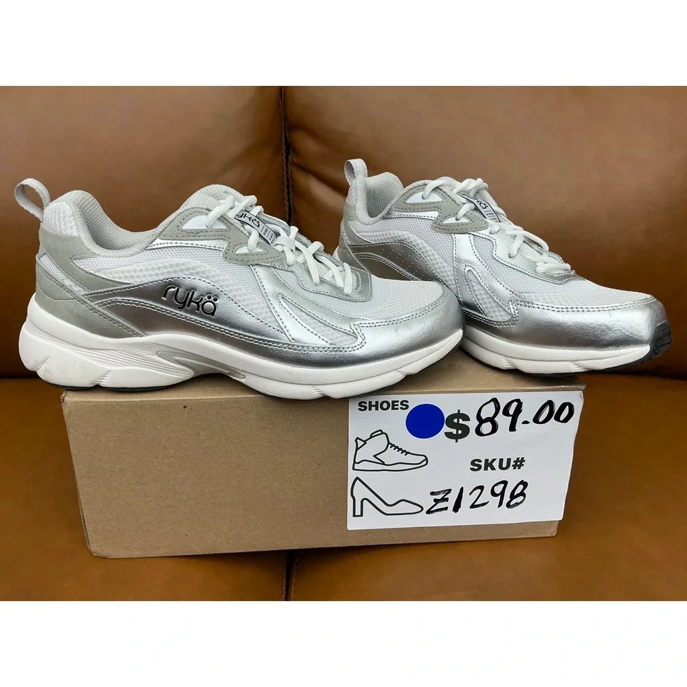 Ryka Skyrise Walking Sneaker Womens 9.5W Silver Metallic Water Repel Z1298